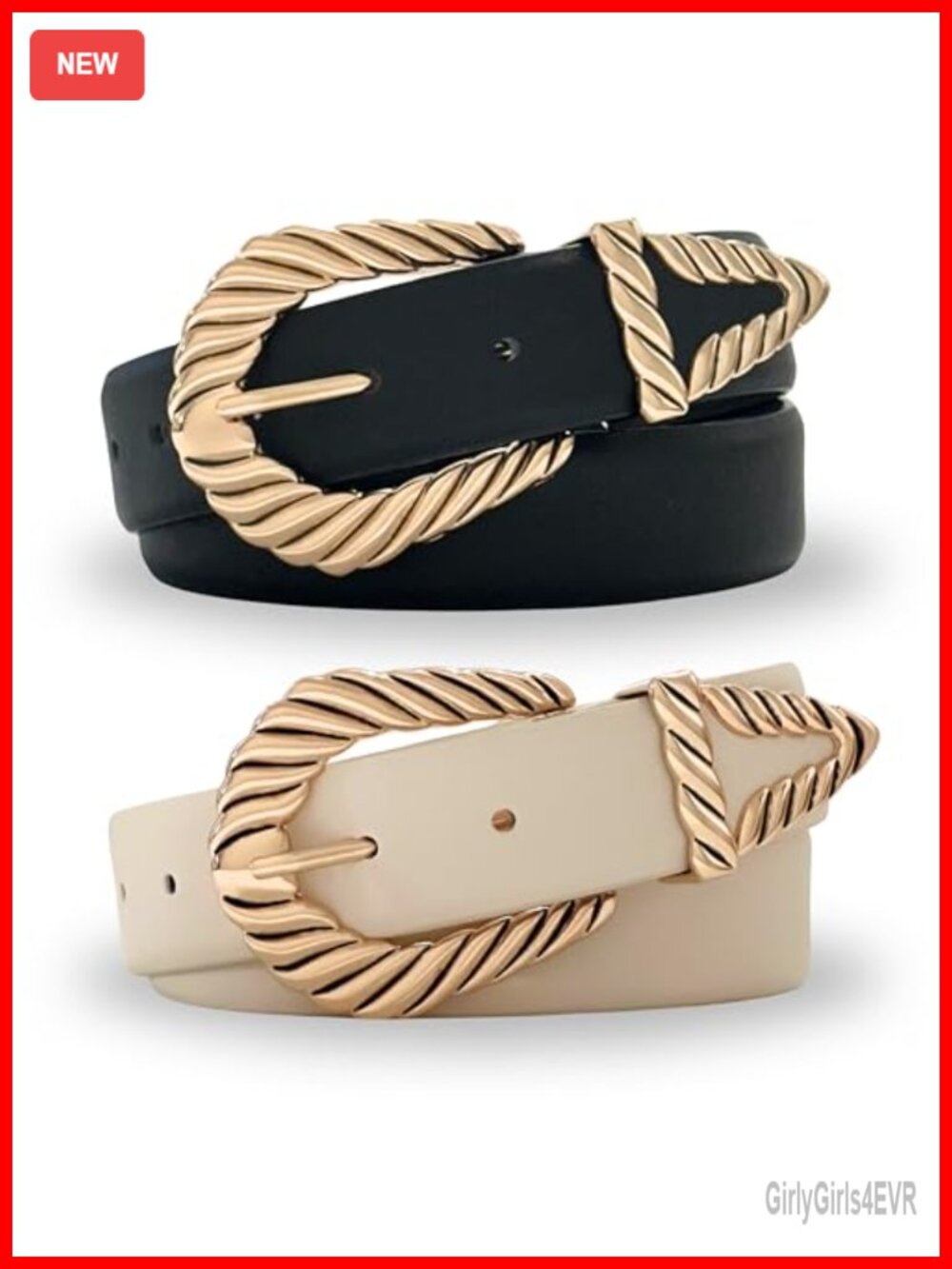 Women's Cowgirl Belts Set of 2 PU Leather Chunky Gold Western Buckle